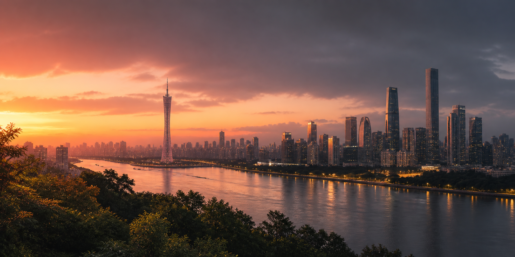 广州城市与珠江形象图